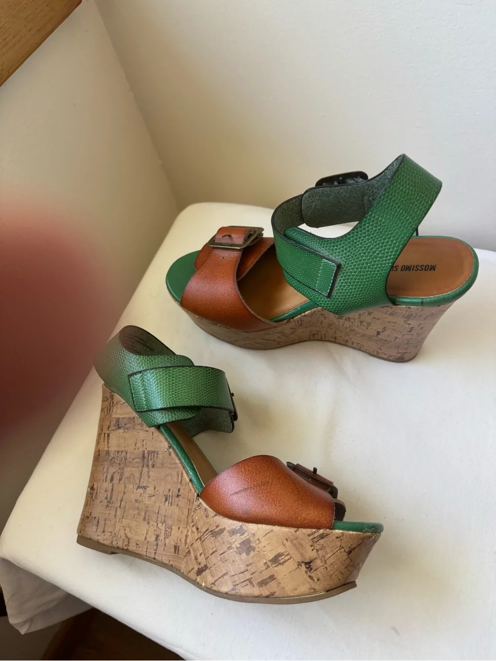 Mossimo Colorblock Cork Platform Wedge Sandals Green & Brown Size 7